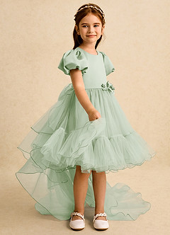 Azazie Cocoa Abiti da Ragazza di Fiori Abito Principessa in Tulle Plissettato Verde Salvia image8