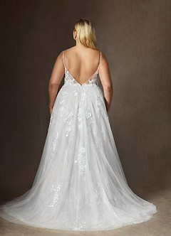 Azazie Monda Hochzeitskleider A-Linie Spitze Tüll Kleid Diamantweiß image14