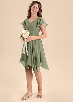 Azazie Janeaurelia Junior Abito A-Line in Chiffon Plissettato Pistacchio image1