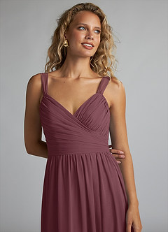 Azazie Aziza Bridesmaid Dresses Sangria A-Line V-Neck Pleated Chiffon Dress image5