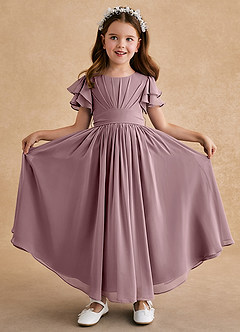 Azazie Ali Flower Girl Dresses Dusty Rose A-Line Pleated Chiffon Dress image1