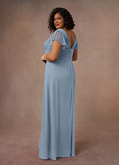 Azazie Reneya vestidos de madre de la novia Vestido de Azul Polvoriento de Malla de Corte En A con Plisado image9