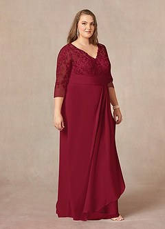 Azazie Joan Abiti per la Madre della Sposa Abito Tubino in Chiffon con Scollo a V in Pizzo Borgogna image9