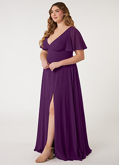 Azazie Kimber Bridesmaid Dresses A-Line Flounce Sleeve Chiffon Floor-Length Dress image7