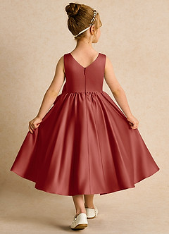 Azazie Hermia Robe Demoiselle D'honneur Fillette Robe Trapèze en Mat Satiné Sans manches Terracotta image2