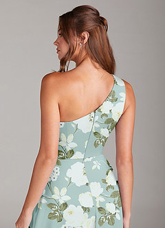 Azazie Brooke Bridesmaid Dresses Misty Floral Garden A-Line One Shoulder Stretch Satin Dress image2