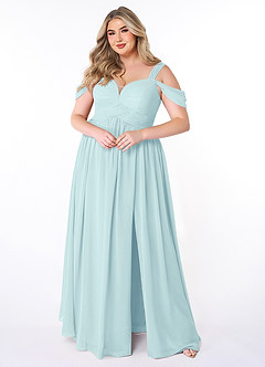 Azazie Lianne Bridesmaid Dresses Sea Glass A-Line Off the Shoulder Chiffon Dress image7