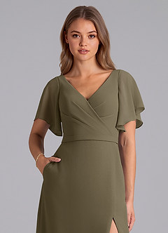Azazie Ambrosia Robes de demoiselle d'honneur Robe Trapèze en Mousseline de soie Plissée Vert Saule image2