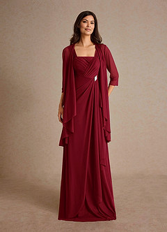 Azazie Clinton Mother of the Bride Dresses Burgundy A-Line Pleated Mesh Dress image4