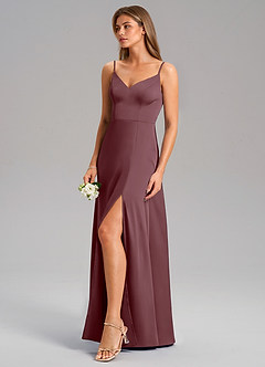Azazie Talina Robes de demoiselle d'honneur Robe Trapèze en Satin extensible Sangria image4