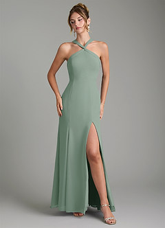 Azazie Rue Bridesmaid Dresses Silver Sage A-Line Halter Chiffon Dress image4