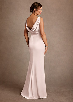 Azazie Baltimore Mother of the Bride Dresses Blushing Pink A-Line Pleated Stretch Satin Dress image2