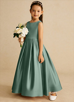 Azazie Cailee Blumenmädchenkleider Ballkleid Plissee Matte Satin Kleid Eukalyptus image2