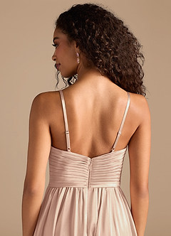 Azazie Alia Bridesmaid Dresses English Rose A-Line Pleated Metallic Satin Dress image6