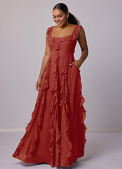 Barbie ♥ Azazie Bridesmaid Dresses Terracotta A-Line with Pockets Chiffon Dress image7