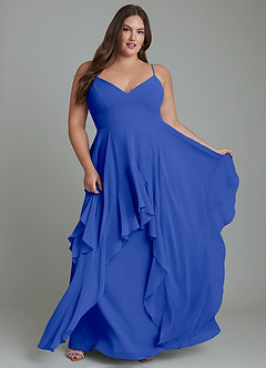 Azazie Zaina Brautjungfernkleider A-Linie Chiffon Kleid Königsblau image9