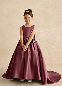 Azazie Mimia Flower Girl Dresses Desert Rose A-Line Bow Matte Satin Dress image3