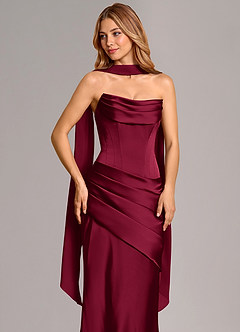 Azazie Pelagia Bridesmaid Dresses Burgundy Mermaid Corset Stretch Satin Convertible Dress image5