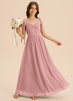 Azazie Izzy Junior Vestido de Rosa Polvorienta de Gasa de Corte en A con Plisado image4