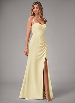 Azazie Haisley Bridesmaid Dresses Lemon Sorbet Sheath Off the Shoulder Chiffon Convertible Dress image6