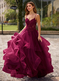 Spitze Burgundy Sheer Lace Prom Dress image4