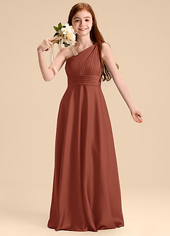 Azazie Charlize Junior Robe Trapèze en Satin extensible Plissée Auburn image6