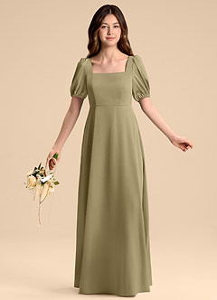 Azazie Briar Junior Moss Green A-Line Bow Stretch Satin Dress image5