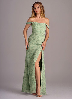 Azazie Saige Bridesmaid Dresses Green Fern Floral A-Line Off the Shoulder Chiffon Convertible Dress image1