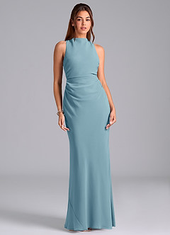 Azazie Evadne Bridesmaid Dresses Moody Blue A-Line Pleated Chiffon Dress image3