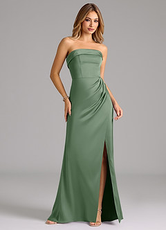 Azazie Aretha Bridesmaid Dresses Matcha A-Line Strapless Stretch Satin Convertible Dress image4