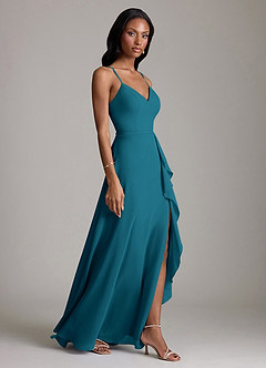 Azazie Naeem Bridesmaid Dresses Ink Blue A-Line V-Neck Ruffle Chiffon Dress image3