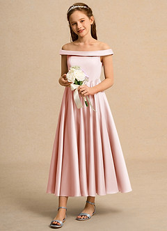 Azazie Teeny Girls Formal Vente Finale Robe Trapèze en Mat Satiné Plissée Rose Pâle image1