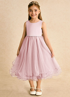 Azazie Lass Flower Girl Dresses Powder Pink A-Line Bow Tulle Dress image2