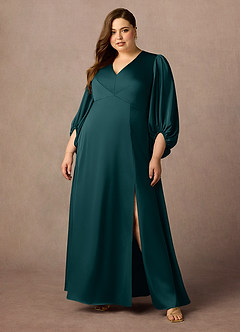 Azazie Luna vestidos de madre de la novia Vestido de Pino de Satén Elástico de Corte En A con Plisado image6