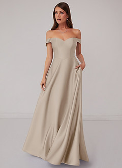 Barbie ♥ Azazie Bridesmaid Dresses Frost A-Line Off the Shoulder Stretch Satin Convertible Dress image3