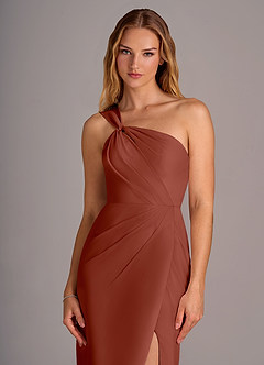 Azazie Tatianna Vestidos de damas de honor Vestido de Castaño de Gasa de Corte Recto con Hombro unilateral image6