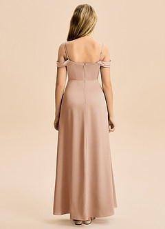 Azazie Lettie Junior A-Line Off-Shoulder Stræk satin Gulv-længde Junior brudepige Kjole image3