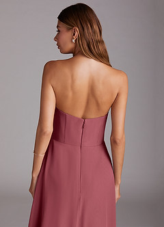 Azazie Wren 신부 들러리 드레스 A라인 스트랩리스 쉬폰 티 길이 드레스 image8