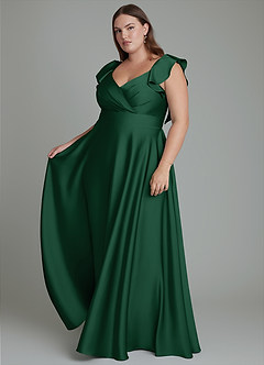 Azazie Leilani Bridesmaid Dresses Dark Green A-Line Ruched Stretch Satin Dress image13