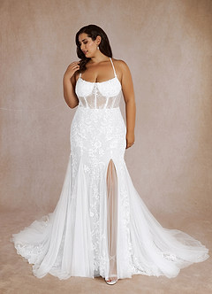 Azazie Bae Hochzeitskleider Meerjungfrau-Linie Pailletten Tüll Kleid Diamantweiß image9