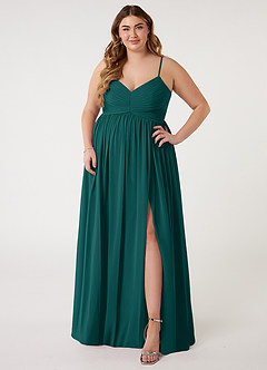 Azazie Alia Brautjungfernkleider A-Linie Plissee Chiffon Kleid Pfau image6