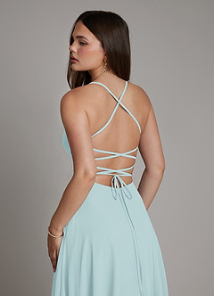 Azazie Irelia Brautjungfernkleider Eine Linie Herzausschnitt Chiffon Kleid Seegrün image7