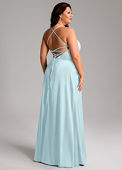 Azazie Mei Brautjungfernkleider A-Linie V-Hals Stretch-Satin Kleid Wolke Blau image11