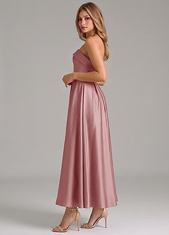 Azazie Lucienne Bridesmaid Dresses Dusty Rose A-Line Pleated Stretch Satin Dress image3