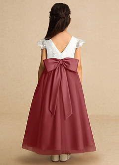 Azazie Pookie Flower Girl Dresses Antique Rose A-Line Lace Tulle Dress image5