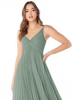Azazie Raychelle Brautjungfernkleider A-Linie V-Hals Chiffon Kleid Silberner Salbei image6