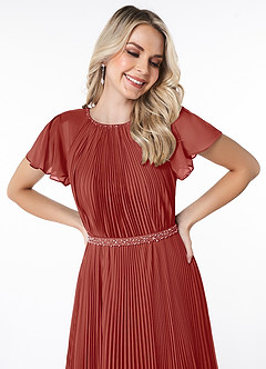 Azazie Kara Modest Bridesmaid Dresses A-Line Pleated Chiffon Floor-Length Dress image5