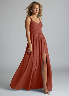 Azazie Aziza Bridesmaid Dresses Auburn A-Line V-Neck Pleated Chiffon Dress image3