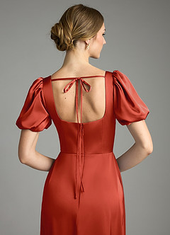 Azazie Fyona Bridesmaid Dresses Rust A-Line Pleated Stretch Satin Dress image8