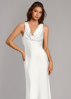 Azazie Cheryl Bridesmaid Dresses White Mermaid Stretch Satin Dress image6